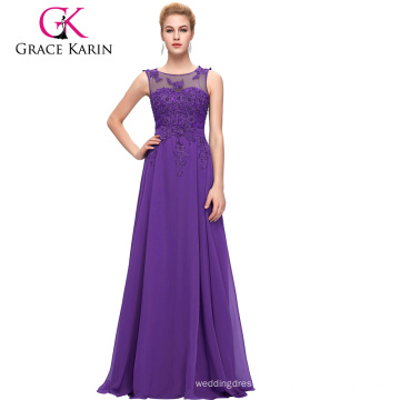 Grace Karin New Arrival Sleeveless V-Back Purple Chiffon Plus Size Prom Dress CL007555-2